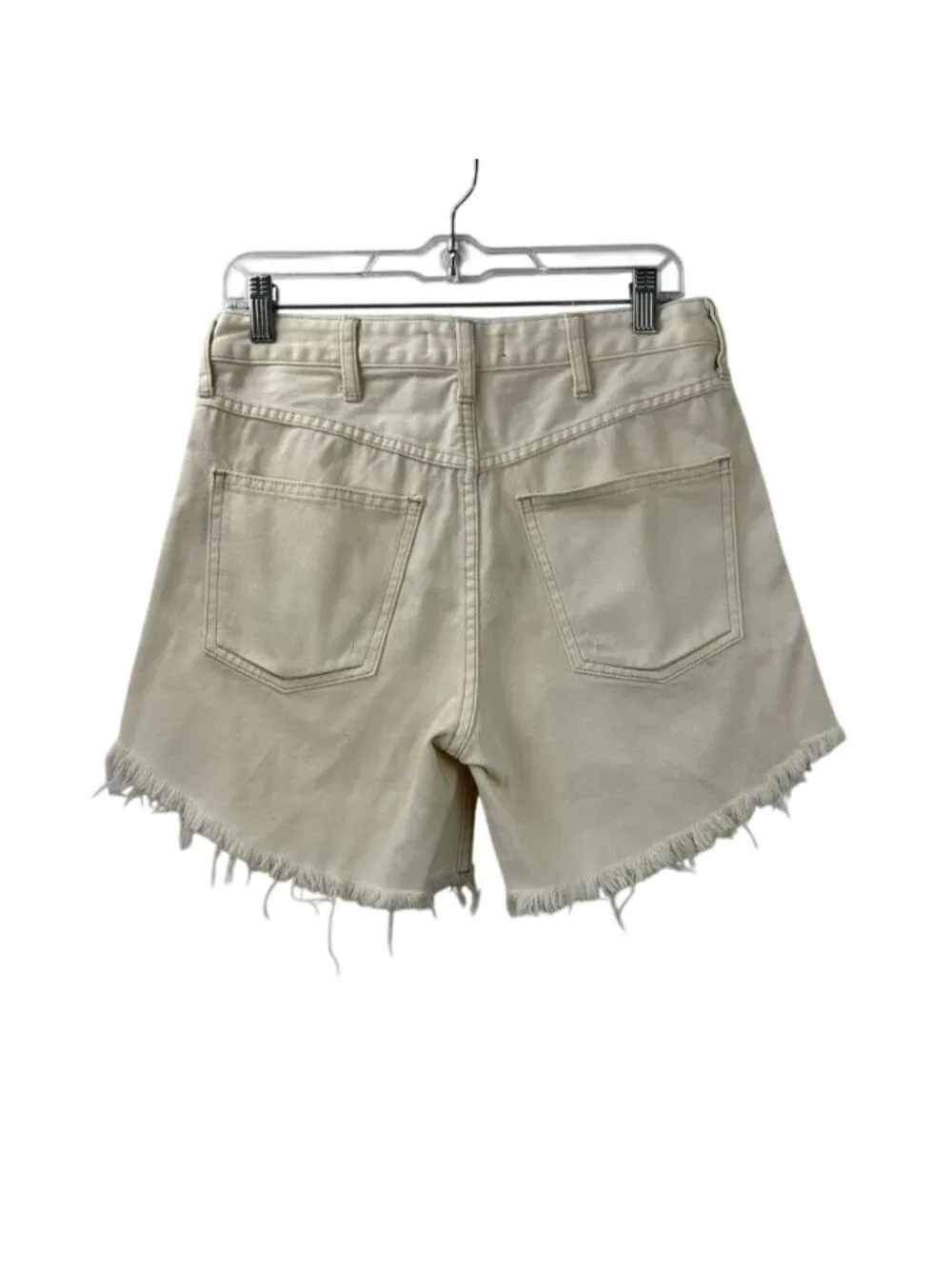We The Free Shorts Women's Size 26 Cream Jean Denim Distressed Raw Hem Pockets